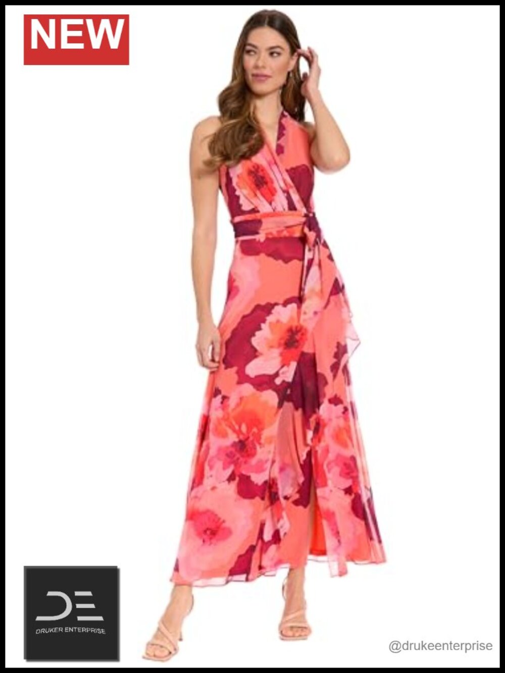 Elegant Floral V-Neck Sleeveless Wrap Maxi Dress Wedding Guest